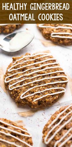 healthy gingerbread oatmeal cookies with drizzled icing on top