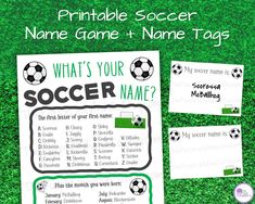 printable soccer name game and name tags for kids to play with on the field