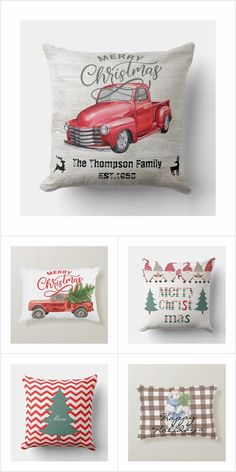 christmas pillows and pillow cases are shown