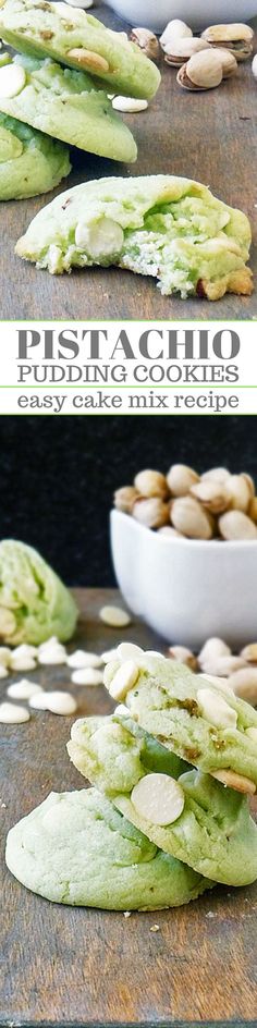 pistachio pudding cookies are stacked on top of each other and ready to be eaten