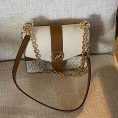 Small Color Block Logo And Saffiano Leather Vanilla/Acorn. Nwot Never Been Used. Retail $298 Michael Kors Handbags Crossbody, Block Logo, Michael Kors Selma, Michael Kors Handbag, Leather Camera Bag, Michael Kors Crossbody, Care Kit, Michael Kors Collection, Crocodile Leather