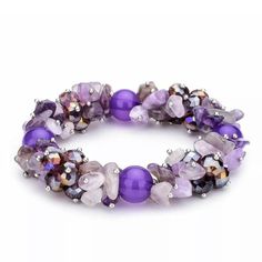 Natural Gem Stone Stretch Crystal Bracelet Boho Bangles Bracelet Women’s Jewelry Purple Bracelets With Colorful Beads For Party, Purple Party Bracelets With Colorful Beads, Purple Beaded Bangle Bracelets For Party, Adjustable Purple Bracelets For Party, Bohemian Purple Bracelets For Party, Bohemian Purple Bracelet For Party, Bohemian Purple Crystal Bracelet For Party, Adjustable Bohemian Pearl Bracelet For Party, Elegant Purple Stretch Bracelet For Party