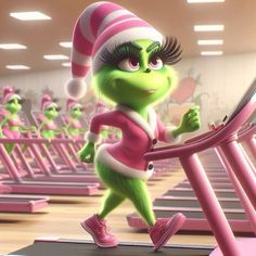 the grinch is running on a treadmill