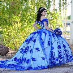 Royal Blue Beaded 3D Flowers Quinceanera Dresses Off Shoulder Ball Gown Sweet 16 | eBay Blue Charro Quinceanera Dresses, Royal Blue Quince Dress, Quinceanera Dresses Princess, Blue Quince Dress, Royal Blue Quinceanera Dresses, Quinceanera Dresses Mexican, Blue Quinceanera Dresses, White Quinceanera Dresses, Vestido Charro