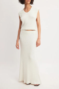 Knitted A-line Maxi Skirt Cass Dimicco, Line Design, Stretchy Material, Maxi Skirt, A Line, Off White, Skirt, Outfit Inspo, Design