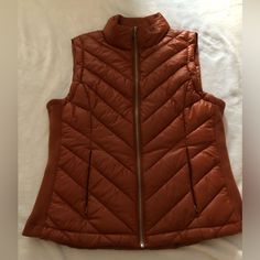 Burnt Orange Brown Color No Flaws Never Worn Orange Nylon Outerwear For Fall, Fitted Orange Vest For Fall, Orange Brown Color, Love Tree, Orange Brown, Brown Orange, Puffer Vest, Burnt Orange, Brown Color