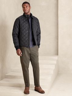 Diamond Quilted Jacket | Banana Republic Factory Street Style Outfits Men, Banana Republic Factory, Diamond Quilt, Knit Cuff, Street Style Outfit, Quilted Jacket, Men's Style, Chest Pocket, Mock Neck