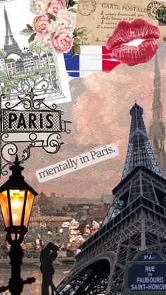 the eiffel tower is surrounded by collages of paris and other things