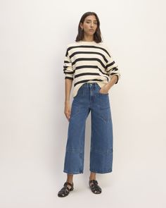 The Way-High® Gardener Cropped Jean Oversized Utility Jeans For Fall, Fall Utility Wide-leg Jeans, Fall Utility Wide Leg Jeans, Fall Wide Leg Utility Jeans, Oversized Denim Bottoms For Workwear, Utility Wide-leg Workwear Jeans, Fall Wide Leg Cargo Jeans With Patch Pockets, Wide Leg Cropped Jeans Outfit, Cropped Jeans Outfit