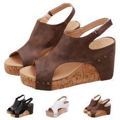 women's wedged sandal with two straps and corked soles in various colors