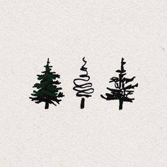 three pine trees are depicted in black ink on white paper, with the words christmas written below them