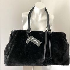 Nwt Bueno Faux Fur Bag ~ Large Black Bags For Winter Errands, Black Shoulder Bag For Winter Errands, Winter Black Shoulder Bag For Errands, Chic Winter Bag With Adjustable Strap, Chic Winter Bags For On-the-go, Chic Winter Bags With Adjustable Strap, Winter Shoulder Bag With Zipper For On-the-go, Winter Shoulder Bag With Zipper Closure For On-the-go, Winter Black On-the-go Shoulder Bag