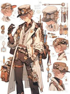 Steampunk Man Art, Anime Men Outfits, Male Outfit Design, Steampunk Outfit Ideas, Steampunk Art Characters, Steampunk Character Art, Steampunk Character Design, Steampunk Boy