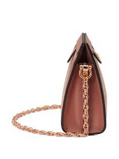 Ophidia GG chain-strap shoulder bag from Gucci featuring pink, canvas/leather, classic GG canvas, rose gold-tone hardware, logo plaque, magnetic fastening, chain-link shoulder strap and partitioned compartment. This item is in size UNI and the color is Pink Everyday Monogram Canvas Bag With Metal Hardware, Travel Bag With Chain Strap And Monogram Canvas, Monogram Canvas Bags With Metal Hardware, Chic Gucci Gold Wallet On Chain, Monogram Canvas Shoulder Bag With Chain Strap For Travel, Travel Shoulder Bag With Chain Strap And Monogram Canvas, Rectangular Monogram Canvas Shoulder Bag With Chain Strap, Gucci Shoulder Bag With Logo Hardware, Gucci Shoulder Bag With Logo Hardware For Everyday Use