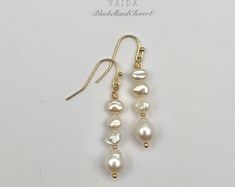 Pearl Gold Dangle Earrings, Bridal Jewelry, 14k Gold Fill Pearl Jewelry, Drop Earrings - Etsy Everyday Gold Wire Wrapped Pearl Earrings, White Pearl Earrings In 14k Gold For Anniversary, Anniversary White Pearl Earrings 14k Gold Filled, Anniversary White Pearl Earrings In 14k Gold Filled, Delicate White Wire Wrapped Pearl Earrings, Gold Dangle Earrings, Earring Ideas, Gold Earrings Dangle, Earrings Etsy