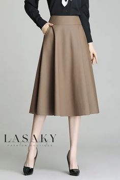 Lasaky - High-Waisted A-Line Maxi Skirt for Women Solid Beige Skirt For Fall, Solid Color Beige Skirt For Fall, Beige Solid Color Skirt For Fall, Fall High-waist Khaki Skirt, High Waist Khaki Skirt For Fall, Fall High Waist Khaki Skirt, Chic Khaki Skirt For Fall, High Waist Beige Skirt For Winter, Winter A-line Bottoms In Solid Color