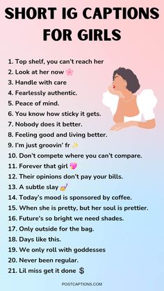 a poster with the words short ig captions for girls