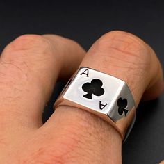 Men's Ace of Clubs Figured 925 Sterling Silver, Men's Ring Handmade Jewelry Ring, Gift For Him, Poker Ring Lucky Card, Dad Gift, Father's Day Handmade 925k silver men ring. Make your father, boyfriend, brother and grandfather happy with silver ring designs that reflect medieval and Ottoman era style. Make them feel valuable with such silver rings made of pure silver for birth days and special occasions. Attract attention of people around you with precious stones on silver. Item weight: 8 gr Silv Silver Rings For Father's Day, Casino Aesthetic, Ace Of Clubs, Handmade Jewelry Ring, Silver Ring Designs, Tarnished Silver, Men Ring, Sterling Silver Mens, Silver Accessories