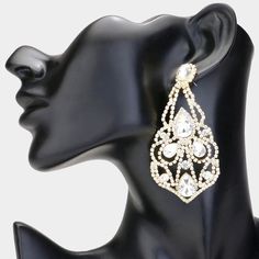 Large Crystal Teardrop Pointed Chandelier Statement Earrings on Gold | Pageant Earrings Luxury Classic Chandelier Earrings With Elegant Design, Luxury Formal Chandelier Earrings With Intricate Design, Luxury Teardrop Chandelier Earrings With Elegant Design, Luxury Teardrop Halo Design Earrings, Luxury Classic Dangle Chandelier Earrings, Luxury Halo Design Teardrop Earrings, Luxury Teardrop Earrings With Halo Design, Luxury Teardrop Chandelier Earrings, Pageant Earrings