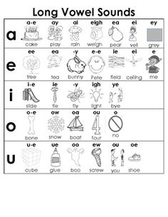 the long voel sounds worksheet is shown in black and white, with an image