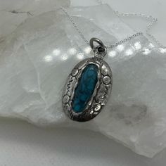 This Is A Genuine Vintage Faux Turquoise Pendant On A 20 Inch Long Chain That Is Genuine Sterling Silver It Comes From A Smoke And Pet Free Environment And Can Be Shipped The Same Day Order Is Placed Blue Bohemian Necklace With Silver Chain, Bohemian Blue Necklace With Silver Chain, Bohemian Blue Jewelry With Silver Chain, Nickel-free Turquoise Necklace With Silver Round Pendant, Nickel-free Silver Turquoise Necklace With Round Pendant, Bohemian Silver Turquoise Oval Pendant Necklace, Nickel-free Turquoise Metal Necklace, Nickel-free Blue Turquoise Round Pendant Necklace, Handmade Silver-colored Metal Turquoise Necklace