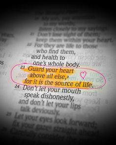 an open book with the words guard your heart and do not let your mouth tips