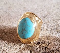 18k over brass, size 7 Adjustable Gold Oval Turquoise Ring, Adjustable Gold Turquoise Ring With Oval Shape, Gold Bohemian Turquoise Open Ring, Bohemian Gold Turquoise Open Ring, My Best Friend's Birthday, Best Friend Birthday, Jewelry Manufacturers, Big Love, Love Ring