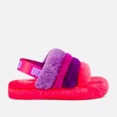 Size. 6 Pink Heel Boots, Fluff Yeah Slide, Boots For Kids, Ugg Slides, Ugg Store, Cozy Slippers, Purple Rainbow, Slide Slippers, Rainbow Fashion