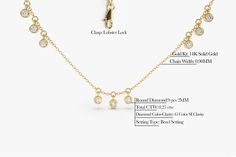 14k Gold 9 Diamond Dangle Necklace Features * Made to Order. * Gold KT: 14K Solid Gold * Custom Gold Color: Rose Gold, Yellow Gold, White Gold * Diamond-Cut: Round * Number of Stones: 9 * Stone Size: 2.00mm * Total CTW: 0.27ctw * Diamond Color-Clarity: G Color SI Clarity * Setting Type: Bezel * Ready to Ship in 7-10 Business Days ▶ Want to find out more? Check out my shop http://etsy.me/2lUcVnH Go Directly to My Sections * Gold Necklaces - http://etsy.me/2lUxj86 * Gold Bracelets - http://etsy.me Anniversary Drop Necklace With Bezel Setting, Anniversary Drop Necklaces With Bezel Setting, Fine Jewelry Drop Necklaces With Bezel Setting, Yellow Gold Dangle Jewelry With Bezel Setting, Gold Drop Necklace For Anniversary, Fine Jewelry, Adjustable Dangle Diamond Necklace Gift, Gold Dangle Diamond Necklace In Fine Jewelry Style, Gold Drop Diamond Necklace Gift, Gold Diamond Drop Necklace Gift