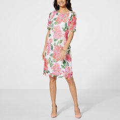 Nina Leonard Printed Floral Lace Sheath Dress   This effortless dress stays the stylish course throughout the seasons and perfect for any occasion. Spring Sheath Shift Dress, Shift Sheath Dresses For Spring, Spring Sheath Shift Midi Dress, Spring Sheath Midi Shift Dress, Elegant Floral Print Shift Dress, Elegant Sheath Dress For Vacation, Lace Sheath Dress, Lace Fashion, The Seasons