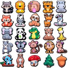 an assortment of cartoon animals with different colors and sizes, including one in the middle