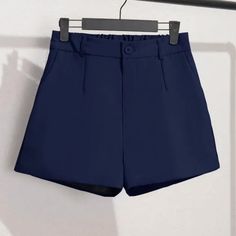 High-Waisted, Pleated, Navy Blue, Dress Shorts. Size 10-12. 30 Inch Waist. Fully Lined. High Waist Blue Shorts For Work, Blue High Waist Shorts For Workwear, High Waist Blue Workwear Shorts, Fitted Knee-length Blue Shorts, 30 Inch Waist, Vintage Chanel Handbags, Bloomers Shorts, Lavender Dresses, Seersucker Pants