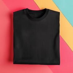 Mockup of Black Folded Tee, Colored Background MockUp, T Shirt Mockup, Clothing Mockup, Black T Mockup, Digital File Download. Black Plain T-shirt For Streetwear, Basic Black Plain Shirt, Basic Black Crew Neck Sweatshirt, Plain Crew Neck Shirt For Streetwear, Black Short Sleeve Sweatshirt For Streetwear, Black Cotton Crew Neck Top, Black Plain Sweatshirt For Streetwear, Black Short Sleeve Cotton Sweatshirt, Long Sleeve Black T-shirt With Branding