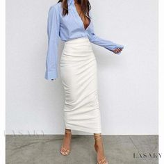 Lasaky - High-Waisted Half-Skirt in Black for Women's Fashion Long Leather Skirt, Streetwear Spring, White Long Skirt, Leather Midi Skirt, Skirts Midi High Waisted, Half Skirt, Black Midi Skirt, White Skirt, Women Skirts Midi