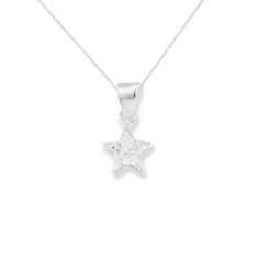 Our Sterling Silver White Cubic Zirconia Star Pendant Chain Necklace makes a gorgeous gift for any occasion. Whether a birthday  Christmas  anniversary  wedding or valentine s day  these precious gems will never disappoint. This beautiful pendant and chain will be the perfect addition to any jewellery collection. Every product is packaged in a beautiful jewellery box designed to showcase your pendant necklace and make gift-giving a breeze.   This intricate pendant and chain feature amazing detai Silver Star-shaped Charm Necklaces For Party, Silver Star Charm Necklaces For Party, Party Star Charm Necklaces, Sterling Silver Party Jewelry With Star Charm, Star-shaped Sparkling Sterling Silver Necklace, Sterling Silver Star Necklace With Sparkling Details, Sparkling Star-shaped Sterling Silver Necklace, Dazzling Star-shaped Necklace For Anniversary, White Gold Necklace With Star Charm As Gift