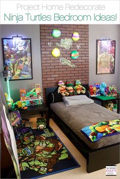 a bed room with a neatly made bed and toys