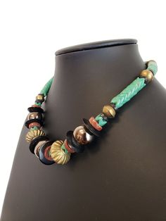 Tribal Choker Necklace / Trade Bead Jewelry Interlocking Jade Color Prosser Beads / Handcrafted Tribal Jewelry / Artisan Cut Stone Jewelry Trade Bead Jewelry, Bead Shopping, 2022 Jewelry, African Beads Necklace, African Accessories, Jade Color, Bead Board, Ethnic Necklaces, Beaded Jewelry Designs