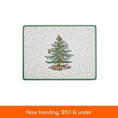 a christmas tree on a white background with the words now trending $ 50 & under