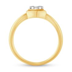 a yellow gold ring with two diamonds on top