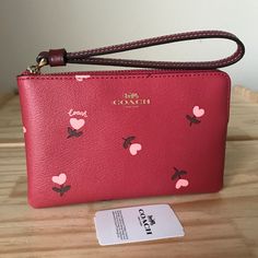 100% Authentic Coach Wristlet Brand New With Tags Tags And Care Instructions 6” X 4” Trendy Coach Clutch As Gift, Trendy Coach Wristlet As Gift, Wristlet With Removable Pouch As Gift, Bags Coach, Coach Wristlet, Wristlets, Pink Red, Coach Bags, Purses And Handbags