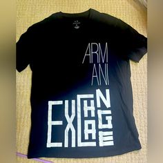 New Never Worn Black Logo Tops For Spring, Trendy Black T-shirt With Logo, Armani Tshirt, Armani Exchange Men, Orange T Shirts, Slim Fit Shorts, Green Shirt, Armani Exchange, Logo Tees