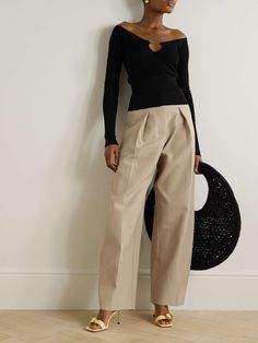 JACQUEMUS Ovalo pleated woven wide-leg pants | NET-A-PORTER Net A Porter Outfits, Jacquemus Pants, Minimalism Fashion, Summer Style Guide, Flat Dress Shoes, Floral Dresses Short, Dress Flats, Sport Swimwear, Nili Lotan