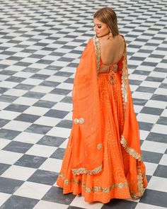 Beautiful Orange Anarkali Lehenga Set - www.riafashions.com Orange Georgette Sharara With Cutdana, Georgette Sharara With Cutdana In Orange, Fitted Anarkali Sharara With Gota Work, Fitted Sharara With Gota Work For Transitional Season, Bollywood Style Orange Choli For Transitional Season, Transitional Floor-length Choli With Gota Work, Orange Georgette Lehenga With Gota Work, Chikankari Embroidered Sharara For Navratri, Chandbali Chikankari Embroidery Sharara For Navratri