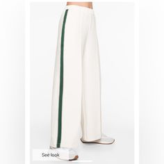 Wide Leg Pant With Side Stripe White - Stripe Is Dark Green Size Small So Cute Just Did Not Fit Me Sadly Tagged Zara For Exposure - Oysho Is An Amazing European Brand Wide Leg Pant, Zara Pants, Side Stripe, Leg Pants, Wide Leg Pants, Dark Green, White Stripe, So Cute, Pant Jumpsuit