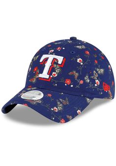 the texas rangers'47 floral cap is shown in blue with red and white flowers on it