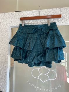 Ruffle tiered skirt with shorts underneath Forrest Green, cheetah satin Mini Ruffle Skirt, Colors Outfit, Stiff Fabric, Skirt With Shorts Underneath, Rush Week, Skirt With Shorts, Tiered Mini Skirt, Ruffled Skirt, Red And Teal