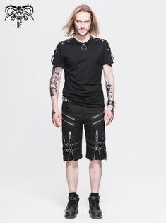 Alternative Fashion Style Short Bottoms, Alternative Style Summer Cosplay Bottoms, Gothic Summer Shorts For Streetwear, Alternative Style Cotton Shorts For Alternative Fashion, Gothic Shorts For Alternative Summer Fashion, Black Cotton Shorts For Alternative Fashion, Punk Style Fitted Bottoms With Metal Zipper, Edgy Cotton Shorts With Belt Loops, Edgy Alternative Fashion Shorts For Spring