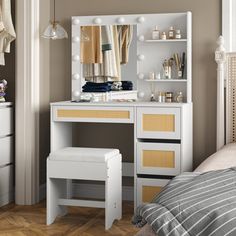 a bedroom scene with focus on the dressing table