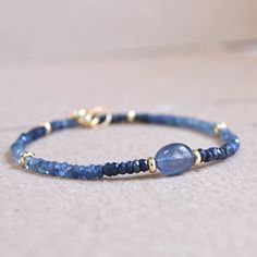 14K Solid Gold: Blue Sapphire Beaded Bracelet, Gold Beaded Bar Bracelet, Dainty Blue Precious Gemstone Bracelet, Fine Jewelry, Genuine - Etsy Dainty Blue Rondelle Jewelry, Blue Kyanite Jewelry With Gemstone Beads, Blue Kyanite Round Bead Jewelry, Blue Kyanite Gemstone Beads Jewelry, Adjustable Yellow Gold Sapphire Jewelry, Blue Birthstone Bracelets In Fine Jewelry Style, Handmade Yellow Gold Sapphire Jewelry, Blue Birthstone Bracelets Fine Jewelry, Dainty Blue Sapphire Jewelry