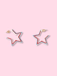 Star Line Earrings | Sassy Shortcake Patriotic Red Star-shaped Earrings, Patriotic Earrings For 4th Of July, Patriotic 4th Of July Earrings, Patriotic Red Star Earrings, Blue Patriotic Earrings For Independence Day, Patriotic Blue Earrings For Independence Day, Red Star-shaped Earrings With Star Charm, Red Star Charm Earrings, Patriotic Multicolor Earrings For Independence Day